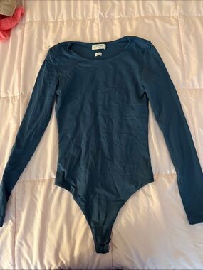 Aritzia Navy Long-Sleeve One-Piece Bodysuit